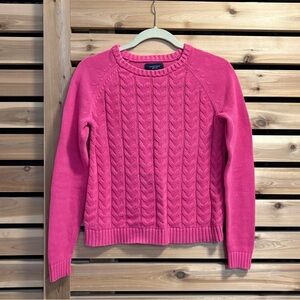 Land's End Drifter 100% Cotton Bright Pink Cable Knit Sweater